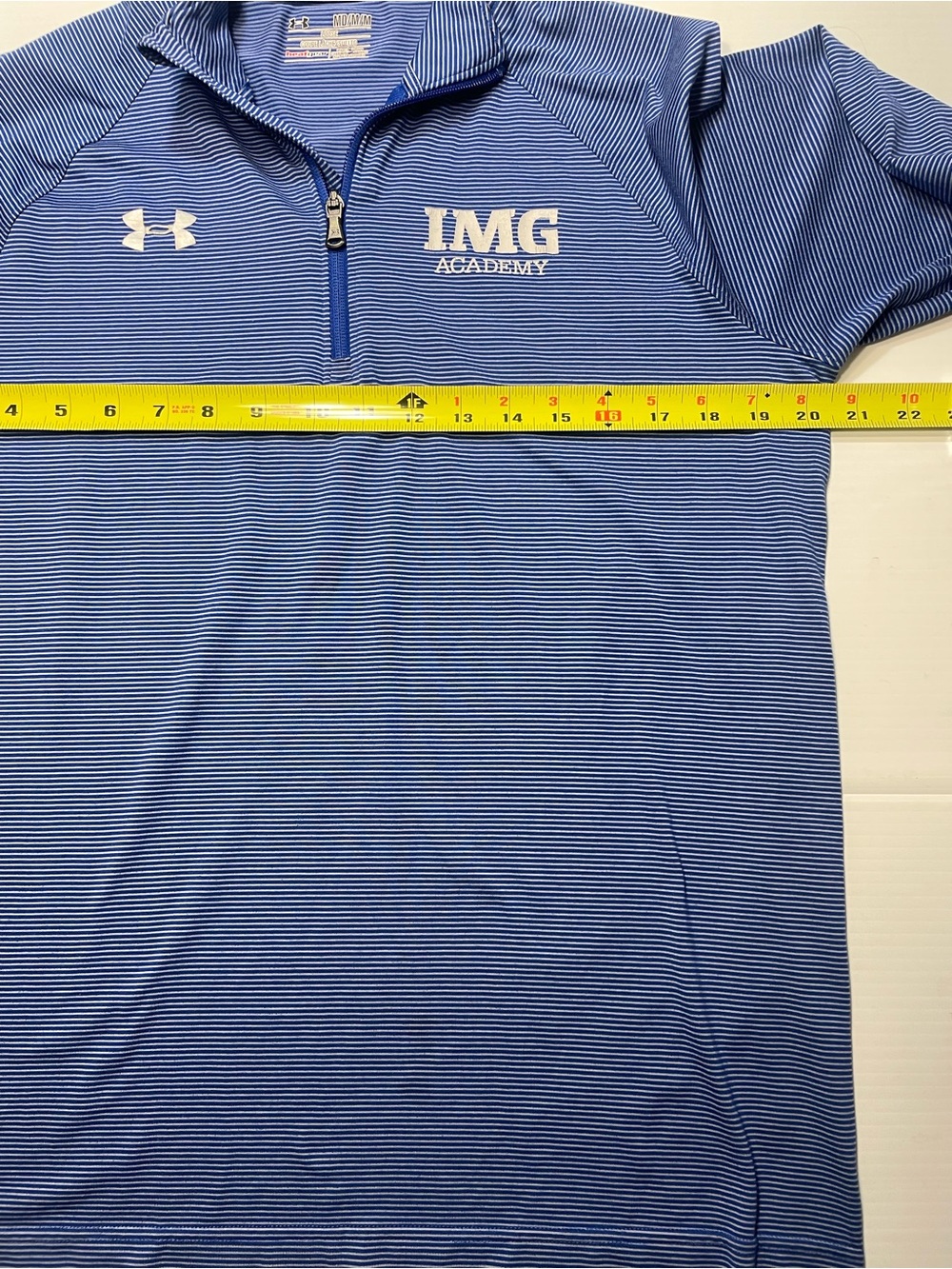 IMG Academy Under Armour Blue Striped UA Tech 1/4 Zip Long Sleeve Shirt Men Sz M